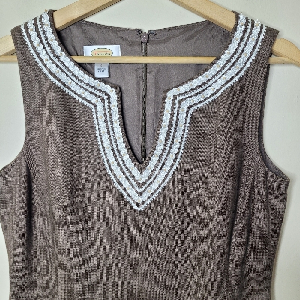 Talbots Linen Embroidered Sheath Dress - Picture 4 of 10